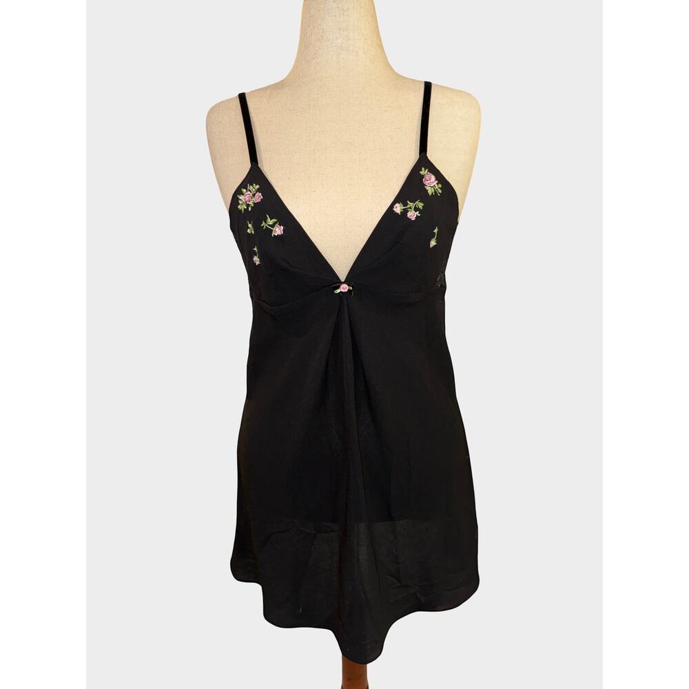 Oscar‎ de la Renta Pink Label Black Rosebud Slip Dress Medium